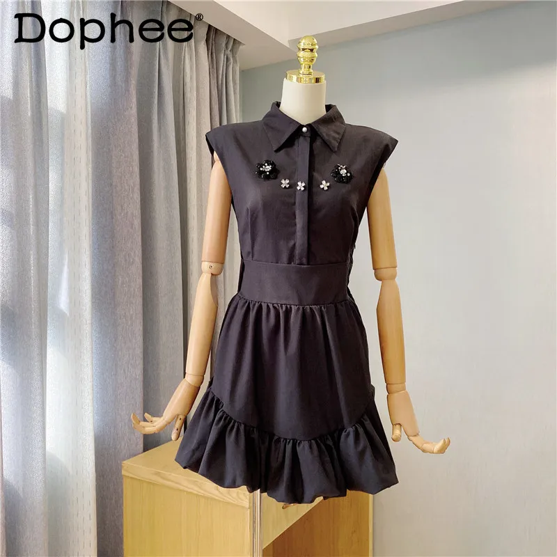 2021 Summer Solid Polo Collar Sleeveless Shirt Pettiskirt Tank Dress Flower Design High Waisted Slimming Party Dress for Women
2021 Summer Solid Polo Collar Sleeveless Shirt Pettiskirt Tank Dress Flower Design High Waisted Slimming Party Dress for Women