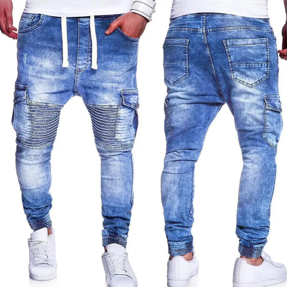 50% Hot Sales Fashion Multiple Pocket Pleated Knee Slim Men Jeans Drawstring Casual Long Pants
50% Hot Sales Fashion Multiple Pocket Pleated Knee Slim Men Jeans Drawstring Casual Long Pants