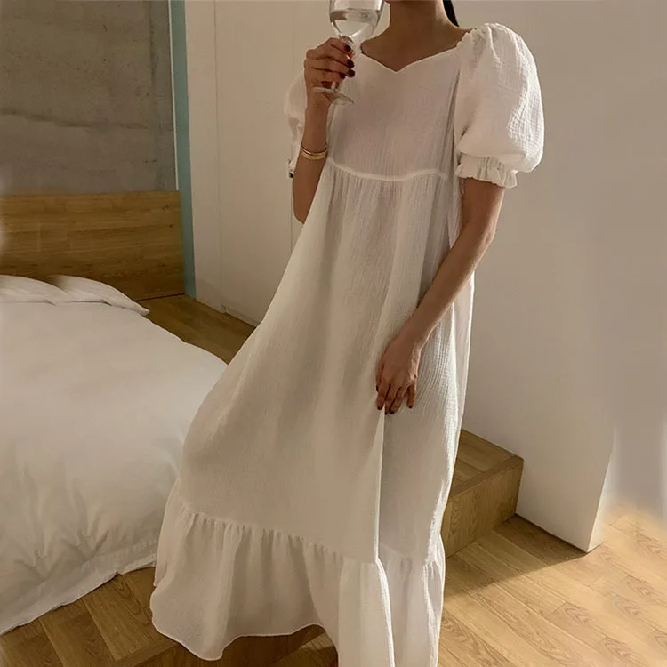2021 Summer New Cotton Sexy Nightgown Bubble Sleeve Loose Dress Sweet Home Clothes Nightdress Women's Sleepwear Sleepshirts
2021 Summer New Cotton Sexy Nightgown Bubble Sleeve Loose Dress Sweet Home Clothes Nightdress Women's Sleepwear Sleepshirts