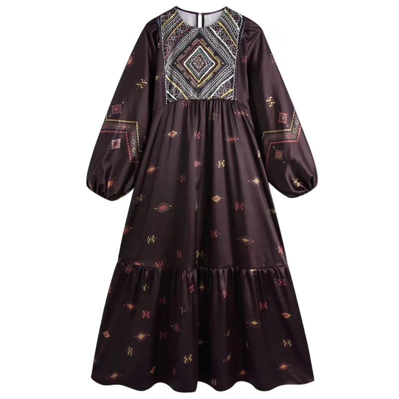 Women Vintage Geometric Printing Midi Dress Female Lantern Sleeve Clothes Casual Lady Loose Vestido D9095
Women Vintage Geometric Printing Midi Dress Female Lantern Sleeve Clothes Casual Lady Loose Vestido D9095