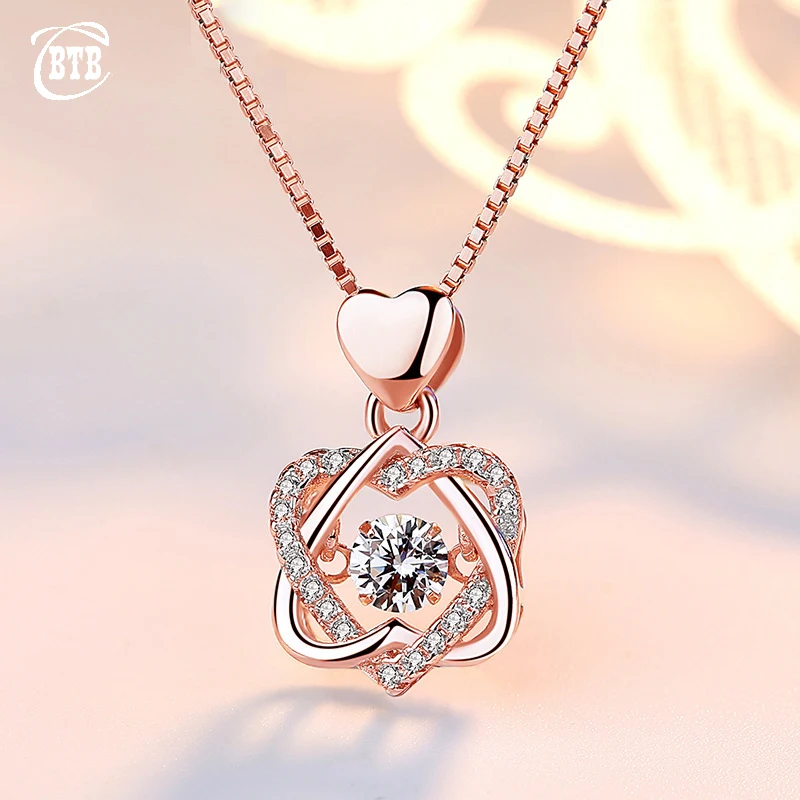 Модное романтическое ожерелье с подвеской в виде цветка двойным сердцем и