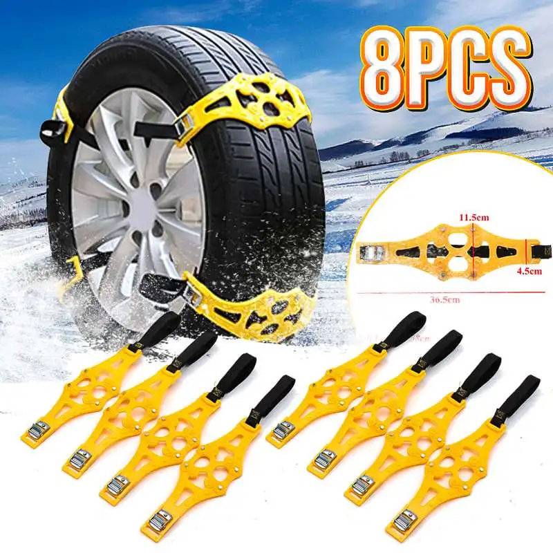 4/8pcs Car Tyre Snow Chains Snow Roadway Safety Adjustable Anti-skid Safety Double Snap Skid Wheel Tire TPU Chains Yellow/Black 
4/8pcs Car Tyre Snow Chains Snow Roadway Safety Adjustable Anti-skid Safety Double Snap Skid Wheel Tire TPU Chains Yellow/Black