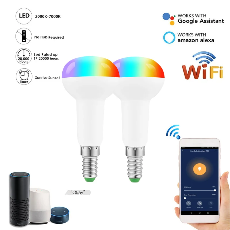 E14 Led Lamp WiFi Smart Light Bulb 7W Led Light Dimmable Colorful Changing Bulb Led Smart Home Led Lamp For Alexa/Google Home
E14 Led Lamp WiFi Smart Light Bulb 7W Led Light Dimmable Colorful Changing Bulb Led Smart Home Led Lamp For Alexa/Google Home