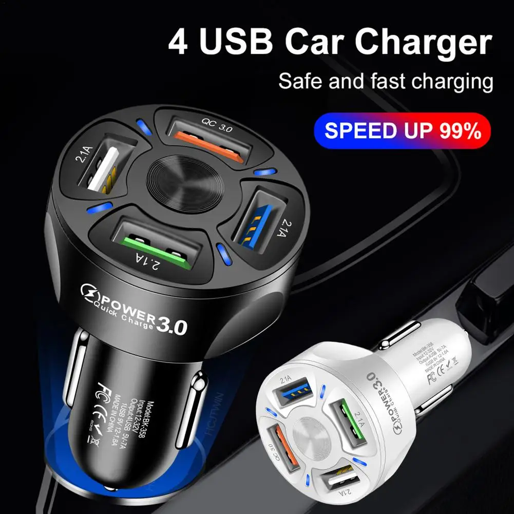 Универсальное быстрое автомобильное зарядное устройство с 4Usb-портами QC 3,0 для прикуривателя, двойной Usb-адаптер для IPhone 11 Pro, Samsung, Xiaomi
Универсальное быстрое автомобильное зарядное устройство с 4Usb-портами QC 3,0 для прикуривателя, двойной Usb-адаптер для IPhone 11 Pro, Samsung, Xiaomi