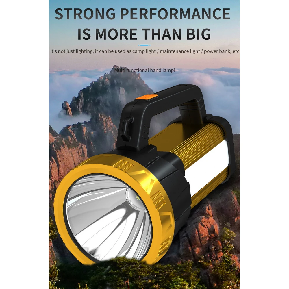 Ultra Bright Portable Flashlight LED Searchlight Rechargeable Spotlight 800-1100m Range Waterproof Hunting Lamp with Side Light
Ultra Bright Portable Flashlight LED Searchlight Rechargeable Spotlight 800-1100m Range Waterproof Hunting Lamp with Side Light
