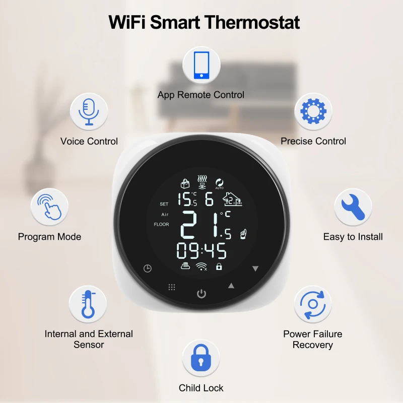 Умный Wi-Fi термостат Tuya, контроллер температуры для воды/Электрического Подогрева пола/газового котла, работает с Alexa Google Home
Умный Wi-Fi термостат Tuya, контроллер температуры для воды/Электрического Подогрева пола/газового котла, работает с Alexa Google Home