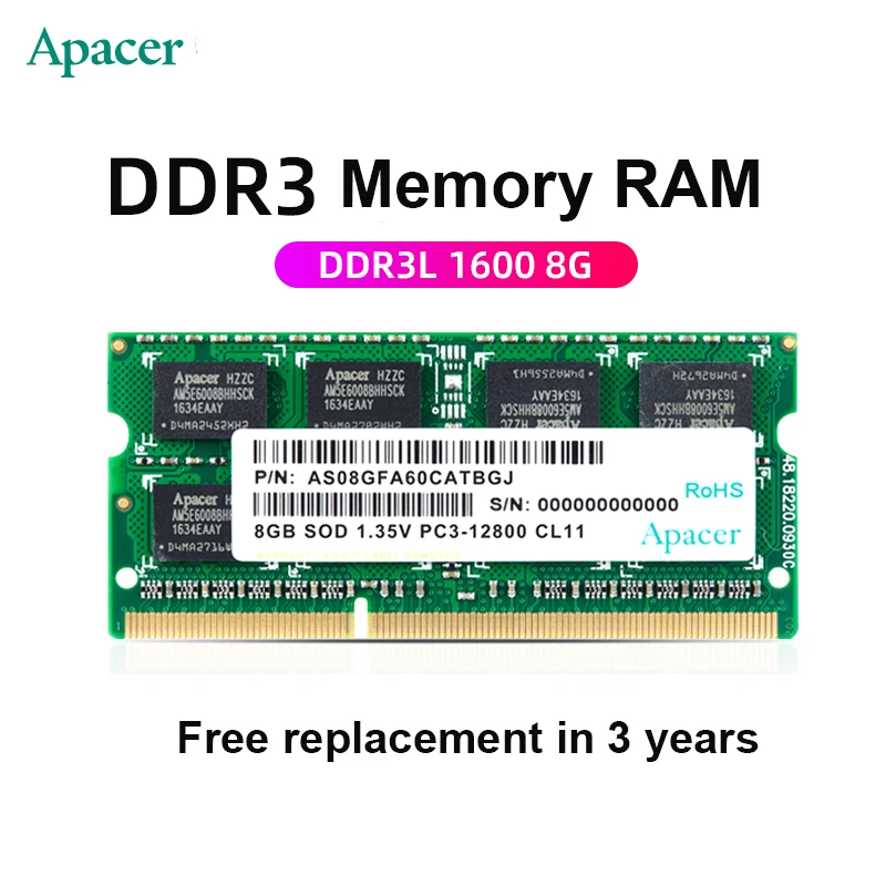 APACER 4 ГБ/8 ГБ SODIMM DDR3L 1600 PC3L 12800 оперативная память для ноутбука DDR3 L