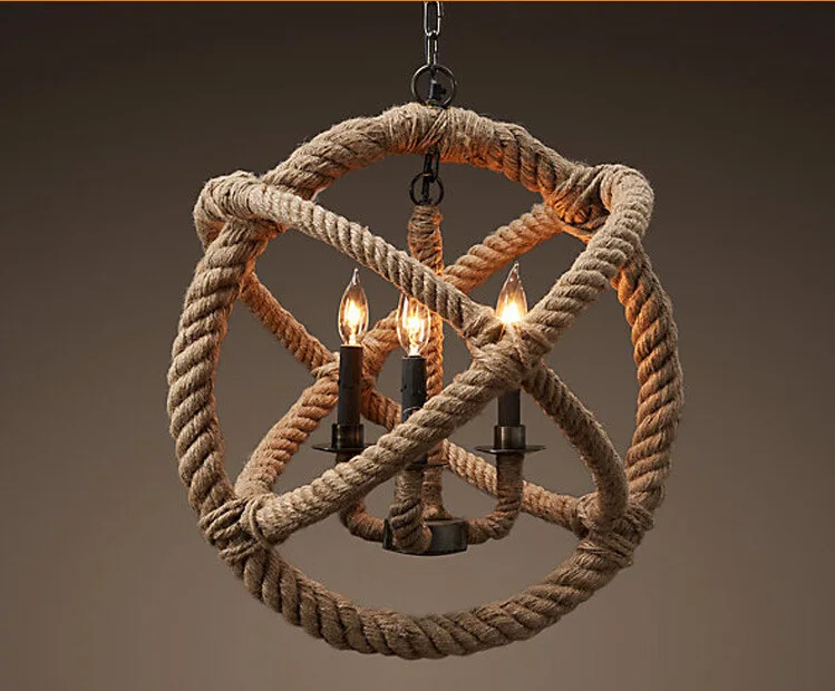 

Loft Hemp Rope Dining Room Pendant Light Retro Bar Cafe Restaurant Decoration Light Fixtures E14 Candle Lights