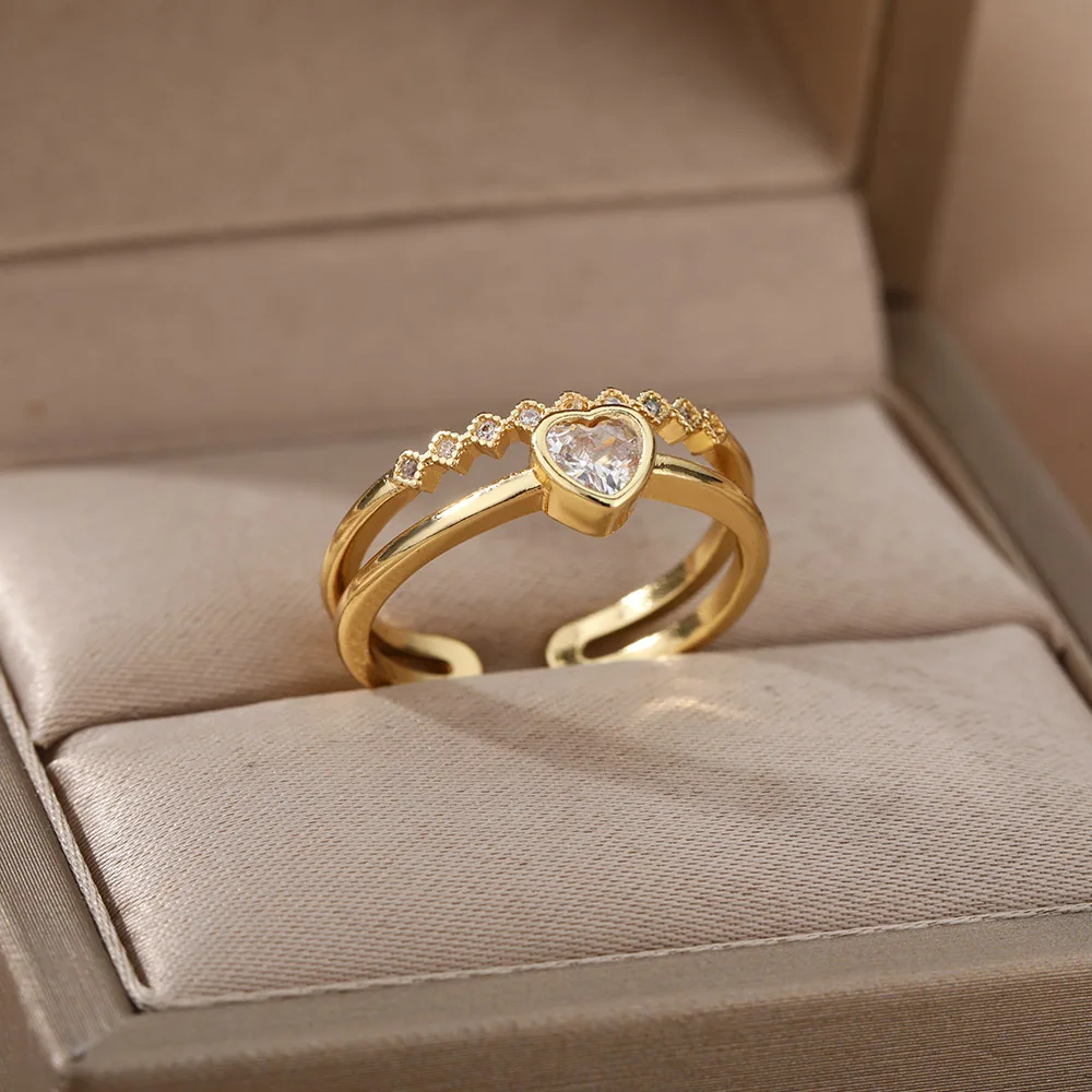 Geometric Double Layered Zircon Heart Rings For Woman Gold Love Open Finger Ring Fashion Couple Wedding Jewelry Gift Bijoux Femm
Geometric Double Layered Zircon Heart Rings For Woman Gold Love Open Finger Ring Fashion Couple Wedding Jewelry Gift Bijoux Femm