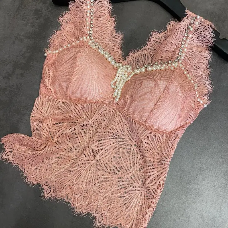 Sexy Lace Tank Top Female 2020 Summer New Pearl Beaded Hollow Lace Sexy Ladies Women Bra Witn Chest Pad White Pink Tank Tops
Sexy Lace Tank Top Female 2020 Summer New Pearl Beaded Hollow Lace Sexy Ladies Women Bra Witn Chest Pad White Pink Tank Tops
