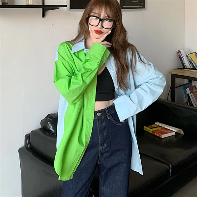 2021 Spring Fashion New High-Quality Stitching Contrast Color Loose And Lazy Personality Long-Sleeved Shirt Women's Top Trend
2021 Spring Fashion New High-Quality Stitching Contrast Color Loose And Lazy Personality Long-Sleeved Shirt Women's Top Trend