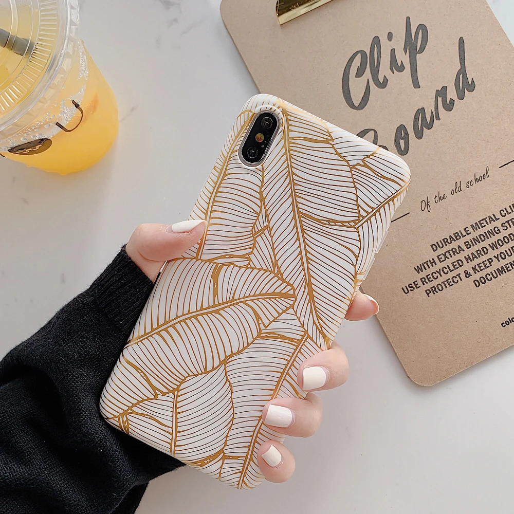 Осенний позолоченный чехол для телефона с банановым листом iphone 8 Plus XS Max X XR 6 6S 7