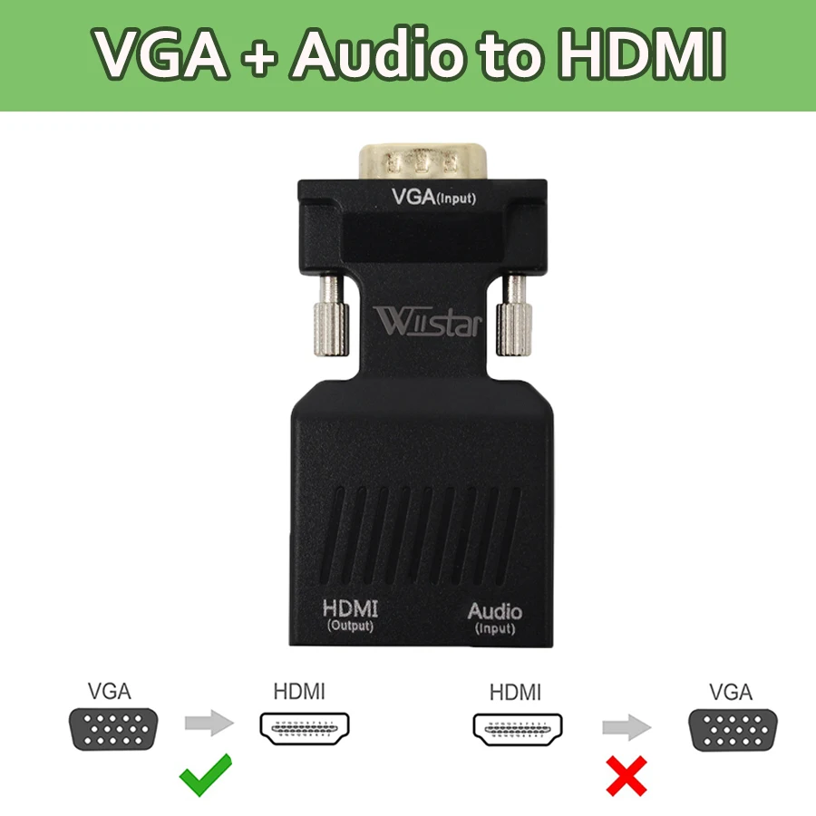 Wiistar HDMI VGA +3.5mm Audio Converter with HDMI Loopout Adapter VGA TO HDMI Audio Adapter 1080P For PC Laptop Tablet
Wiistar HDMI VGA +3.5mm Audio Converter with HDMI Loopout Adapter VGA TO HDMI Audio Adapter 1080P For PC Laptop Tablet