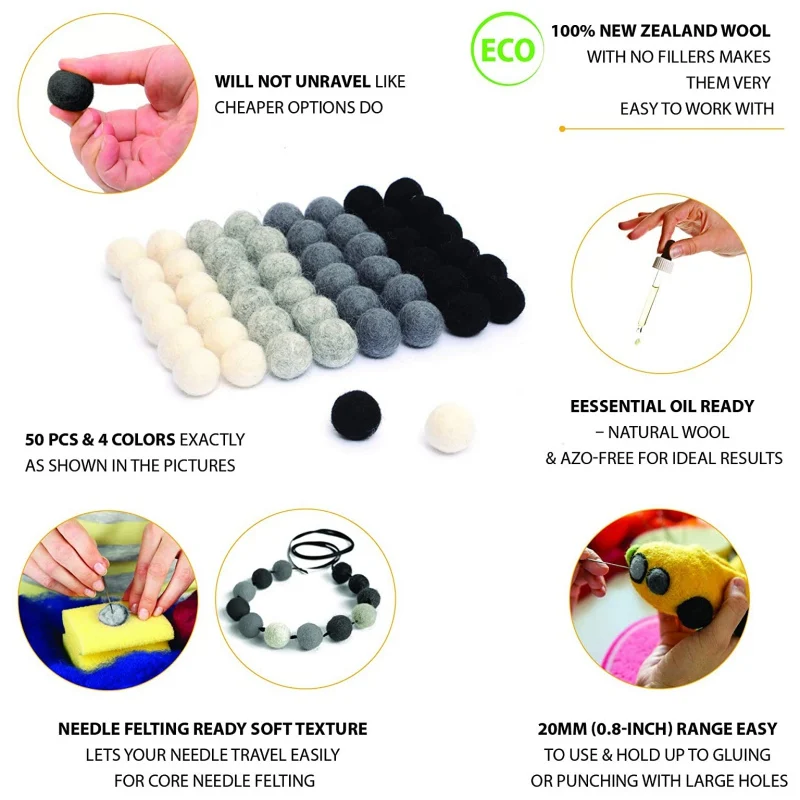50pcs Balls DIY Wool Felt Balls Handmade Felt Monochrome Bulk Vesicles Are Suitable For Felt And Garlands Wall Hanging Decor
50pcs Balls DIY Wool Felt Balls Handmade Felt Monochrome Bulk Vesicles Are Suitable For Felt And Garlands Wall Hanging Decor
