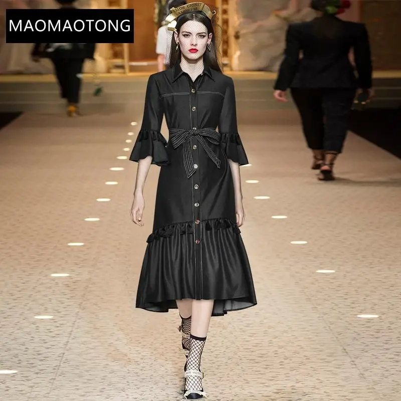 Fashion dress Spring Women Dress Mesh tassel Flare Sleeve turn-down collar Single-breasted Loose lace-up Dresses
Fashion dress Spring Women Dress Mesh tassel Flare Sleeve turn-down collar Single-breasted Loose lace-up Dresses