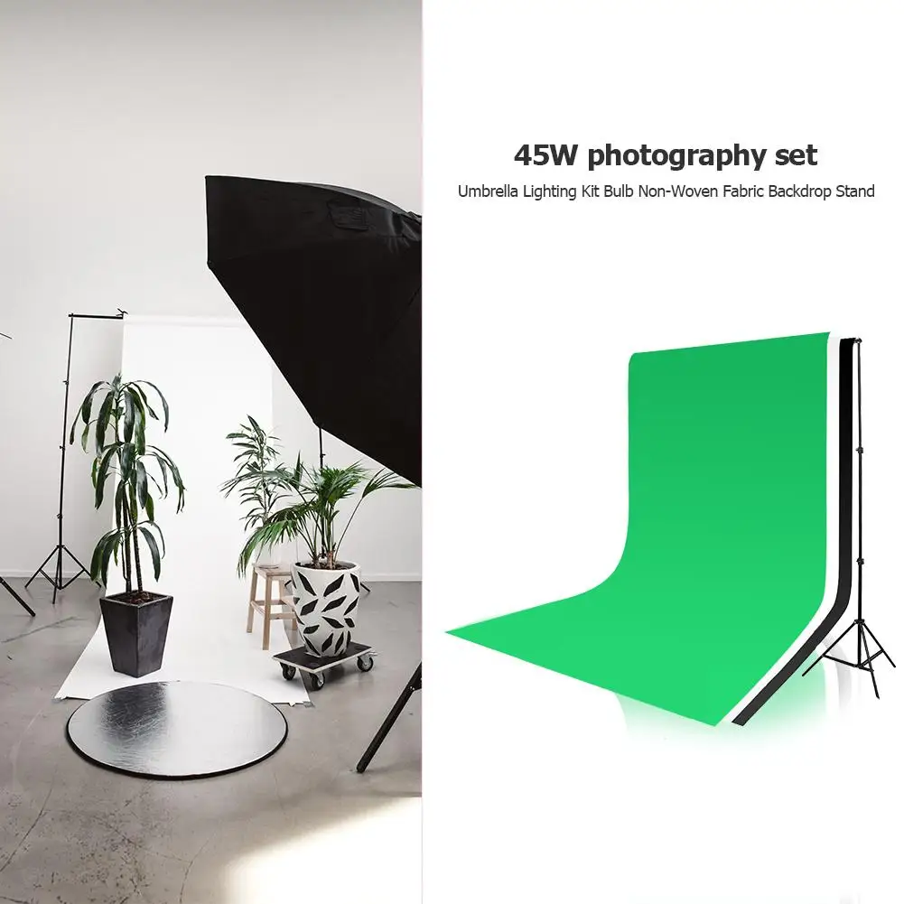 45W Photography Umbrella Lighting Kit Bulb Non-Woven Fabric Backdrop Stand Photo Studio Kit Softbox Photo Accessories
45W Photography Umbrella Lighting Kit Bulb Non-Woven Fabric Backdrop Stand Photo Studio Kit Softbox Photo Accessories