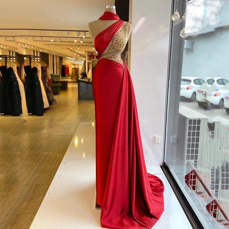 Vintage Red Mermaid Evening Dress Sexy Beading Top Pleat Satin Prom Gowns Women Formal Wear Vestidos De Novia
Vintage Red Mermaid Evening Dress Sexy Beading Top Pleat Satin Prom Gowns Women Formal Wear Vestidos De Novia