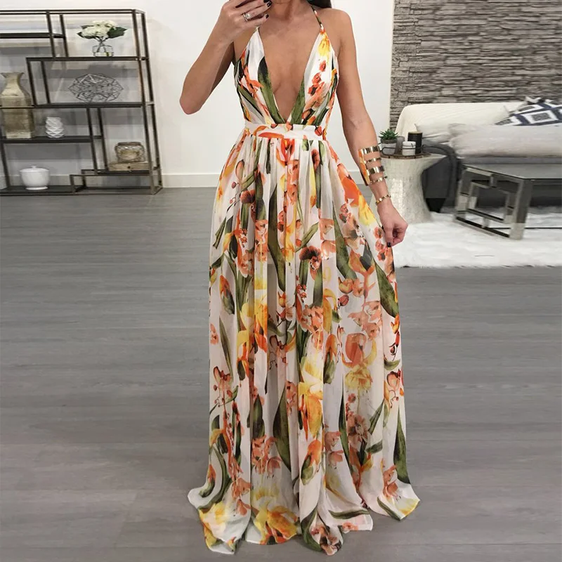 Women Dresses Summer Sexy Maxi Boho Style Print Party Dress Deep V Neck Backless Long Dress Vestidos 2021
Women Dresses Summer Sexy Maxi Boho Style Print Party Dress Deep V Neck Backless Long Dress Vestidos 2021