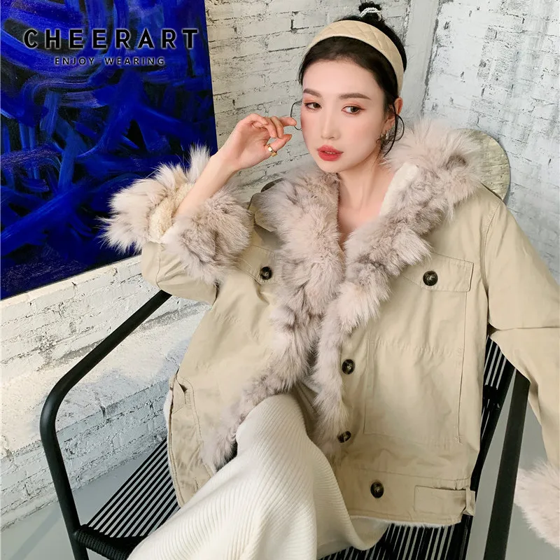 Зимняя теплая парка CHEERART из лисьего меха, Женская куртка цвета хаки с меховым воротником, пушистая куртка большого размера, корейское пальт...
Зимняя теплая парка CHEERART из лисьего меха, Женская куртка цвета хаки с меховым воротником, пушистая куртка большого размера, корейское пальт...
