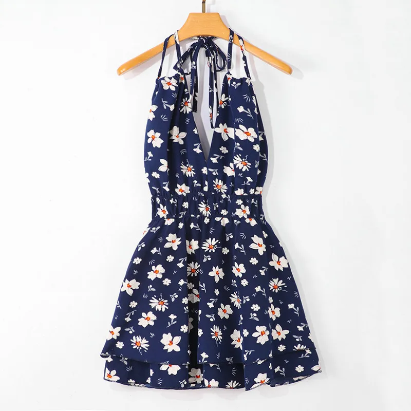 Sexy Sling Summer Women's Printed Strap Halter Dress 2021 Deep V Neck Beach Slim Mini Dress Retro Holiday Women Hollow Dresses 
Sexy Sling Summer Women's Printed Strap Halter Dress 2021 Deep V Neck Beach Slim Mini Dress Retro Holiday Women Hollow Dresses