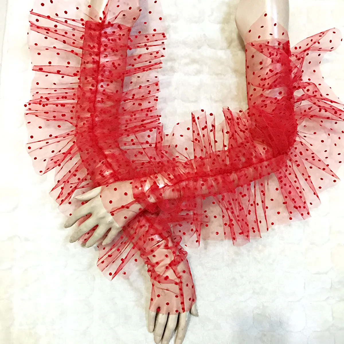 Womens Elegant Dot Print Mesh Long Gloves with Ruffles Trim Photography Props Costume Accessory Fingerless Sexy Long Gloves 2021 
Womens Elegant Dot Print Mesh Long Gloves with Ruffles Trim Photography Props Costume Accessory Fingerless Sexy Long Gloves 2021