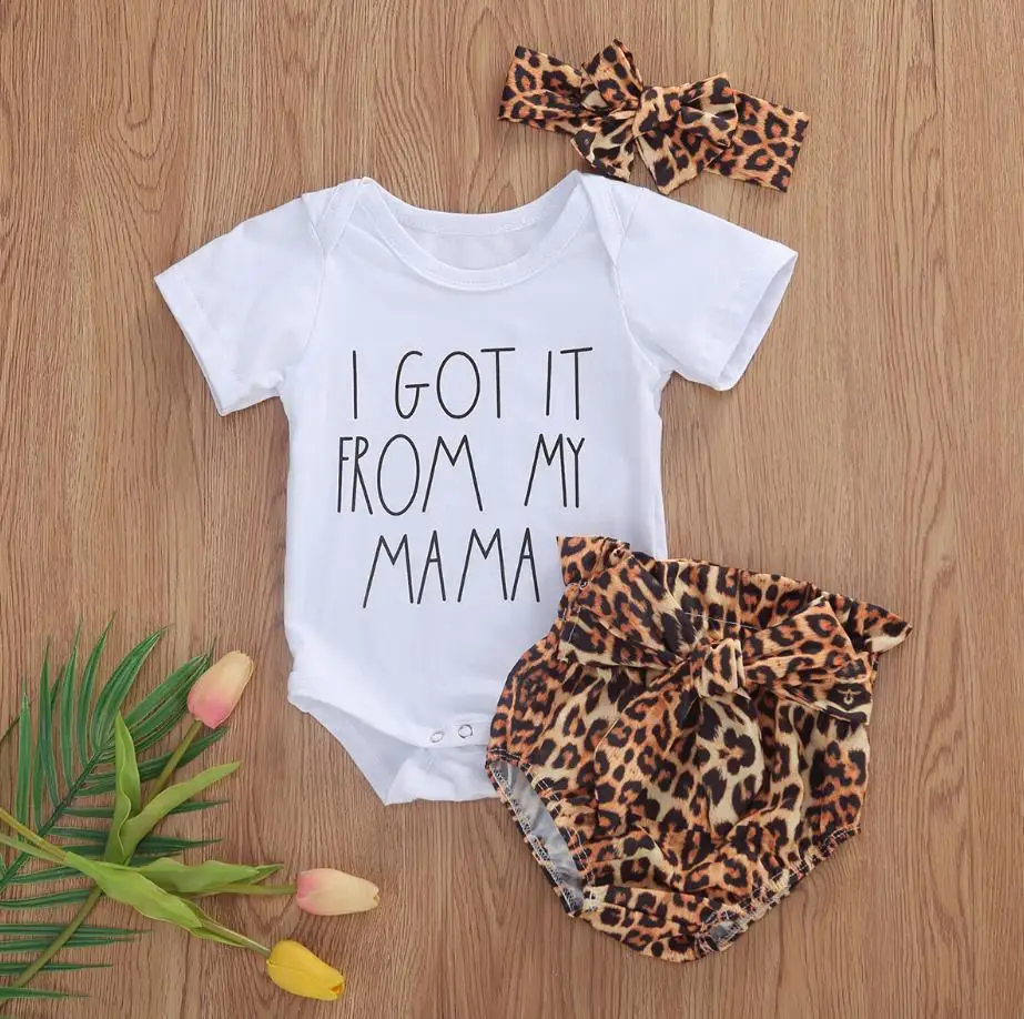 Newborn Baby Girls Summer Suit Letter Print Short Sleeve Romper Tops Leopard Bandage ShortsBow Headband 3Pcs Clothes Set 0-24M
Newborn Baby Girls Summer Suit Letter Print Short Sleeve Romper Tops Leopard Bandage ShortsBow Headband 3Pcs Clothes Set 0-24M