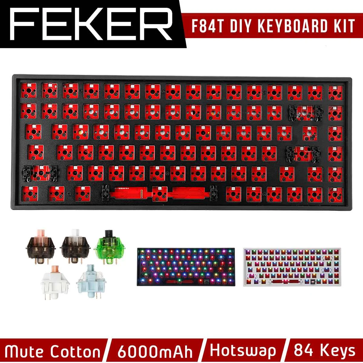 Набор для механической клавиатуры FEKER, с подсветкой, 84 клавиши, bluetooth, 2,4 ГГц
Набор для механической клавиатуры FEKER, с подсветкой, 84 клавиши, bluetooth, 2,4 ГГц