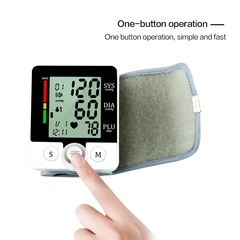 

Портативный автоматический цифровой прибор для измерения артериального давления на запястье с ЖК-дисплеем измеритель пульса тонометр