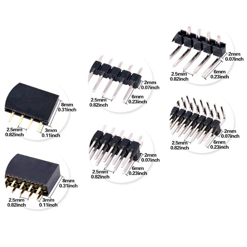 112Pcs 2.54mm Male and Female Pin Header Connector Assortment Kit 100Pcs Stackable Header and 12Pcs Breakaway PCB Board Pin Head
112Pcs 2.54mm Male and Female Pin Header Connector Assortment Kit 100Pcs Stackable Header and 12Pcs Breakaway PCB Board Pin Head