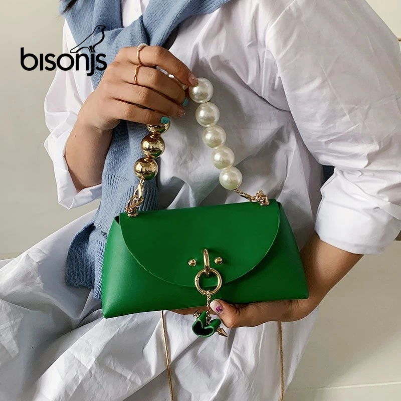 BISONJS Women Bag Pu Leather Mini Clutch Purse Pearl Chain Handbags For Women Crossbody Shoulder Bag Metal Chain Small Flap Bag
BISONJS Women Bag Pu Leather Mini Clutch Purse Pearl Chain Handbags For Women Crossbody Shoulder Bag Metal Chain Small Flap Bag