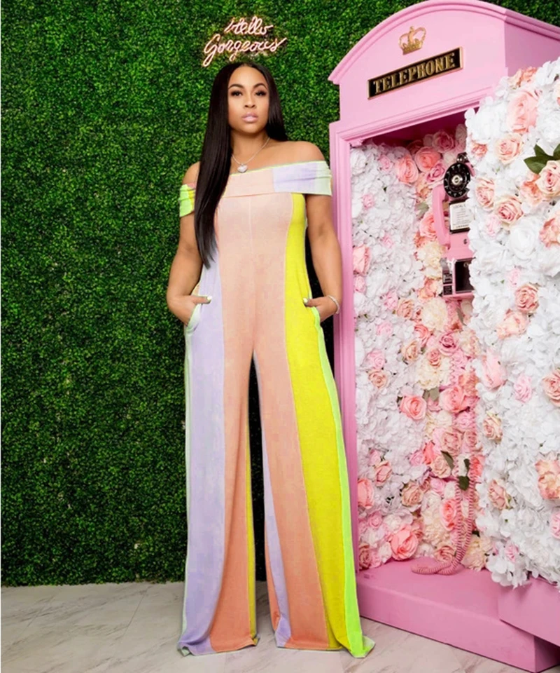 N9222 Ladies Jumpsuit Fashion Sexy One-Shoulder Color Stripe Printing Jumpsuit Casual Loose Elastic Wide Leg Jumpsuit Women
N9222 Ladies Jumpsuit Fashion Sexy One-Shoulder Color Stripe Printing Jumpsuit Casual Loose Elastic Wide Leg Jumpsuit Women