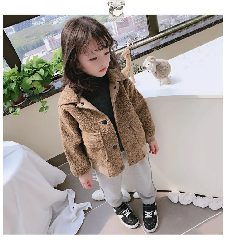 

2019 Baby Girl Boy Autumn Winter Cashmere Coat Pockets Girls Kids Coats Clothes Outfits