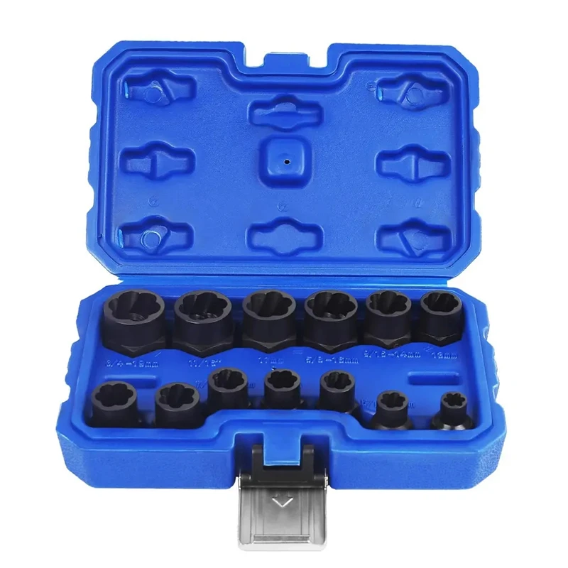 13Pcs Impact Damaged Bolt Nut Screw Remover Extractor Socket Tool Kit Removal Set Bolt Nut Screw Removal Socket Wrench
13Pcs Impact Damaged Bolt Nut Screw Remover Extractor Socket Tool Kit Removal Set Bolt Nut Screw Removal Socket Wrench