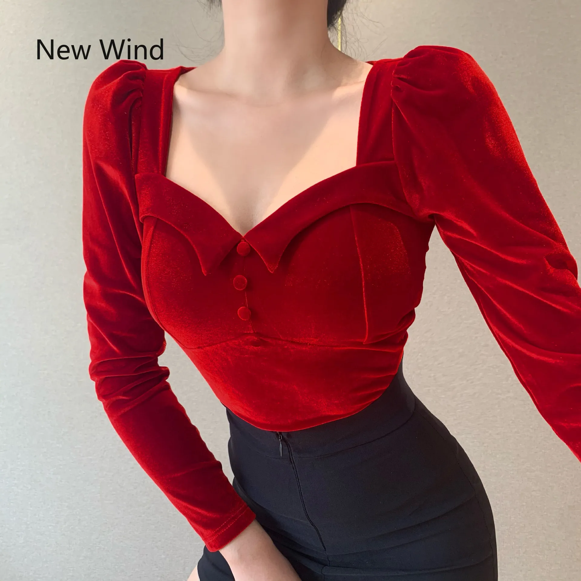 Women Fashion Autumn Winter Long Sleeve Square Neck Velvet Female Solid Color Tops T Shirt 2021 Fall Clothes Suede Puff Sleeves
Women Fashion Autumn Winter Long Sleeve Square Neck Velvet Female Solid Color Tops T Shirt 2021 Fall Clothes Suede Puff Sleeves