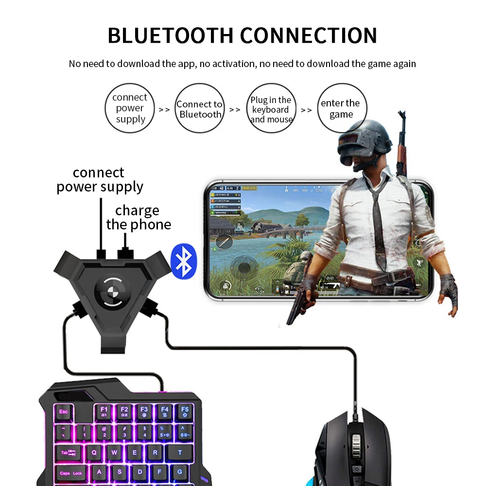 PUBG Mobile Gamepad Controller Gaming Keyboard Mouse Converter For Android IOS Phone to PC Bluetooth 4.1 Adapter Plug and Play
PUBG Mobile Gamepad Controller Gaming Keyboard Mouse Converter For Android IOS Phone to PC Bluetooth 4.1 Adapter Plug and Play