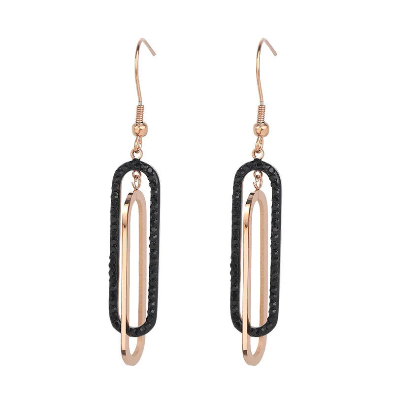 JIOROMY Double Ellipse Fashion Jewelry Full Black Crystals Titanium Steel Earrings For Women Geometric Drop Earring
JIOROMY Double Ellipse Fashion Jewelry Full Black Crystals Titanium Steel Earrings For Women Geometric Drop Earring