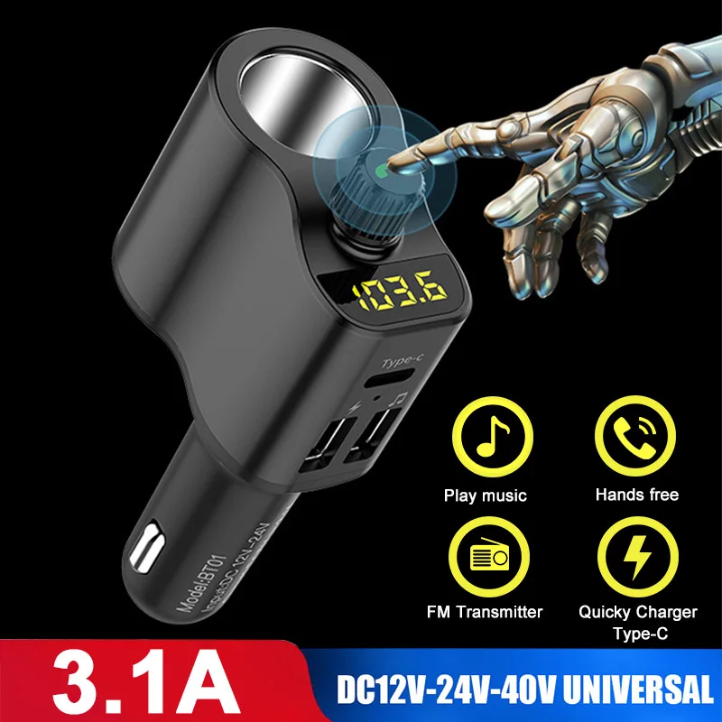 

FM Transmitter Bluetooth 5.0 Car Kit Handsfree Car Music Player 3.1A Cigarette Lighter Socket Splitter Dual USB Car Charger