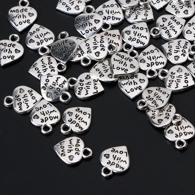 50pcs/set Fashion Metal MADE WITH LOVE CZ Heart Charms Pendants Necklace Beads for DIY Big Hole Beads Bracelets Charms
50pcs/set Fashion Metal MADE WITH LOVE CZ Heart Charms Pendants Necklace Beads for DIY Big Hole Beads Bracelets Charms