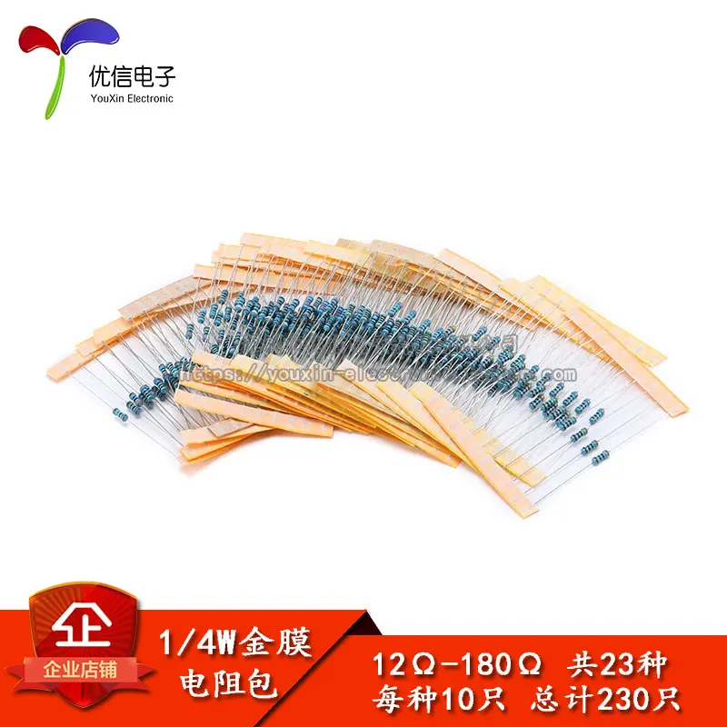 1/4W five-color ring resistor package 12 ohm-180 ohm There are 23 kinds of commonly used DIP resistors, each 10PCS
1/4W five-color ring resistor package 12 ohm-180 ohm There are 23 kinds of commonly used DIP resistors, each 10PCS