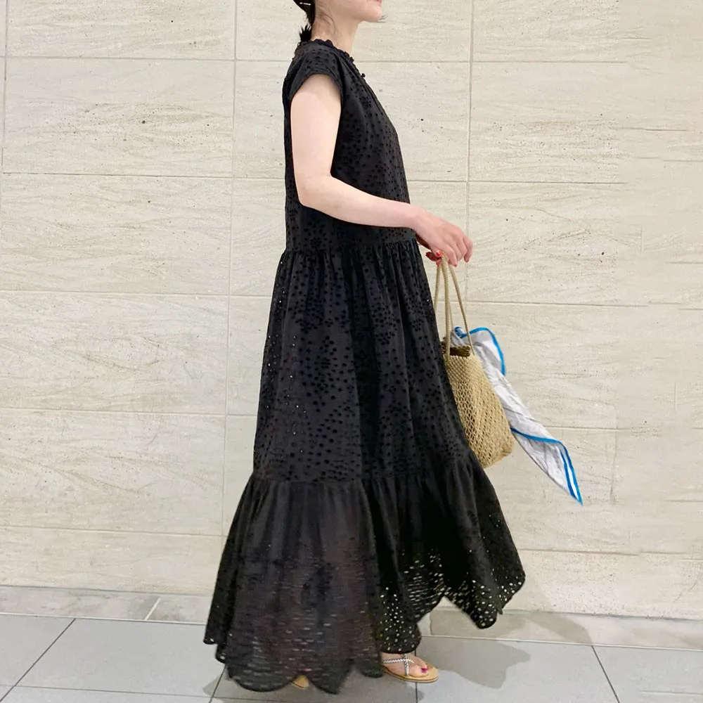 2021 Summer Dress Pleated Hollow Patchwork Short Sleeve Black A Line Loose Casual New Style Solid Color Woman Dresses
2021 Summer Dress Pleated Hollow Patchwork Short Sleeve Black A Line Loose Casual New Style Solid Color Woman Dresses