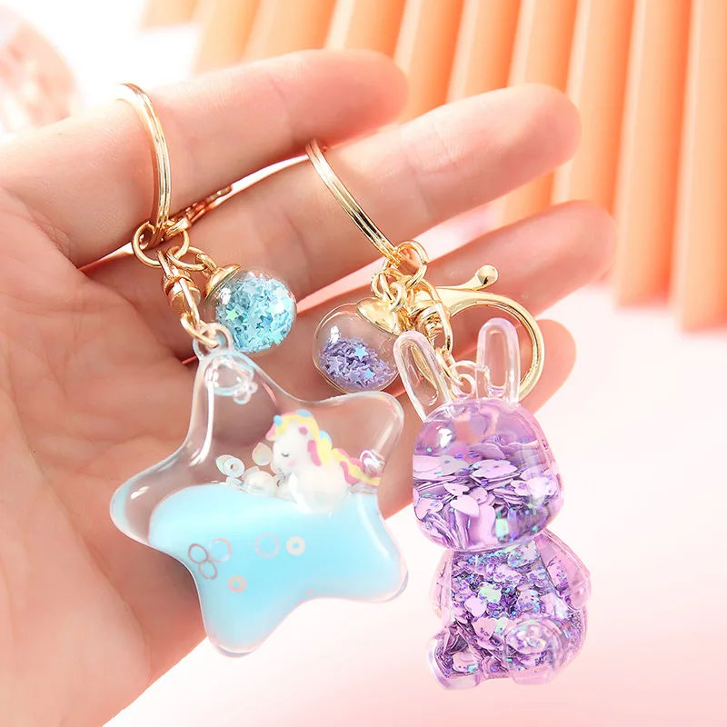 2021 new creative cartoon drifting bottle keychain five-pointed star unicorn rabbit pendant floating transparent keychain doll 
2021 new creative cartoon drifting bottle keychain five-pointed star unicorn rabbit pendant floating transparent keychain doll
