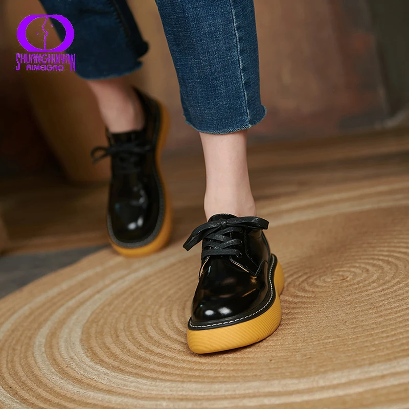 AIMEIGAO Autumn Fashion Full Leather Platform Women Shoes New Round Toes Lace Up Low-Top Female Casual College Style Footwear
AIMEIGAO Autumn Fashion Full Leather Platform Women Shoes New Round Toes Lace Up Low-Top Female Casual College Style Footwear