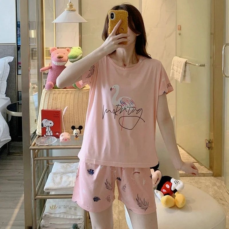 Qweek Flamingo Print Pajamas Two Piece Set Summer Women's Suit Pyjamas Kawaii Cute Girls Home Clothes Plus Size 4XL 5XL Pijamas
Qweek Flamingo Print Pajamas Two Piece Set Summer Women's Suit Pyjamas Kawaii Cute Girls Home Clothes Plus Size 4XL 5XL Pijamas