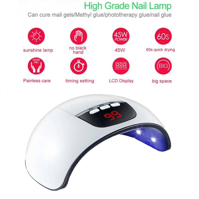 Hotsale 45W Gel Nail Light Curing Lamp Nail Dryer UV Light Manicure Kit Sets & Kits LED Lamp Kit
Hotsale 45W Gel Nail Light Curing Lamp Nail Dryer UV Light Manicure Kit Sets & Kits LED Lamp Kit