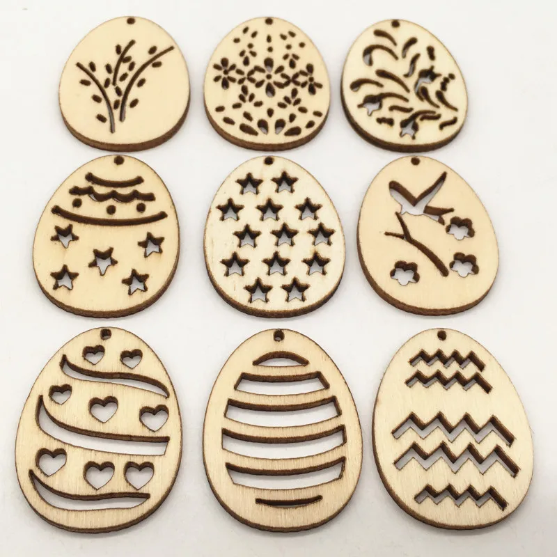 

50pcs Wood Cutouts Unfinished Wooden Eggs Hanging Embellishments for DIY Craft Wedding Party Decorations