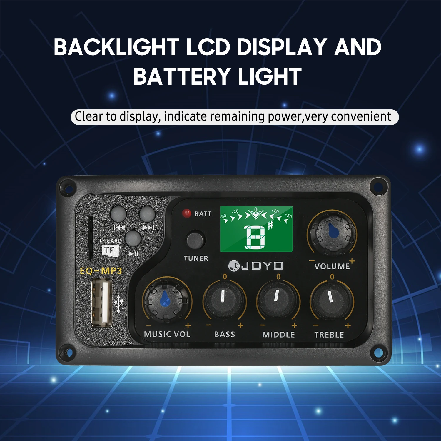 JOYO EQ-MP3 3-Band EQ Equalizer System Acoustic Guitar Preamp EQ Equalizer Piezo Pickup Backlight LCD Display Tuner Amplifier
JOYO EQ-MP3 3-Band EQ Equalizer System Acoustic Guitar Preamp EQ Equalizer Piezo Pickup Backlight LCD Display Tuner Amplifier