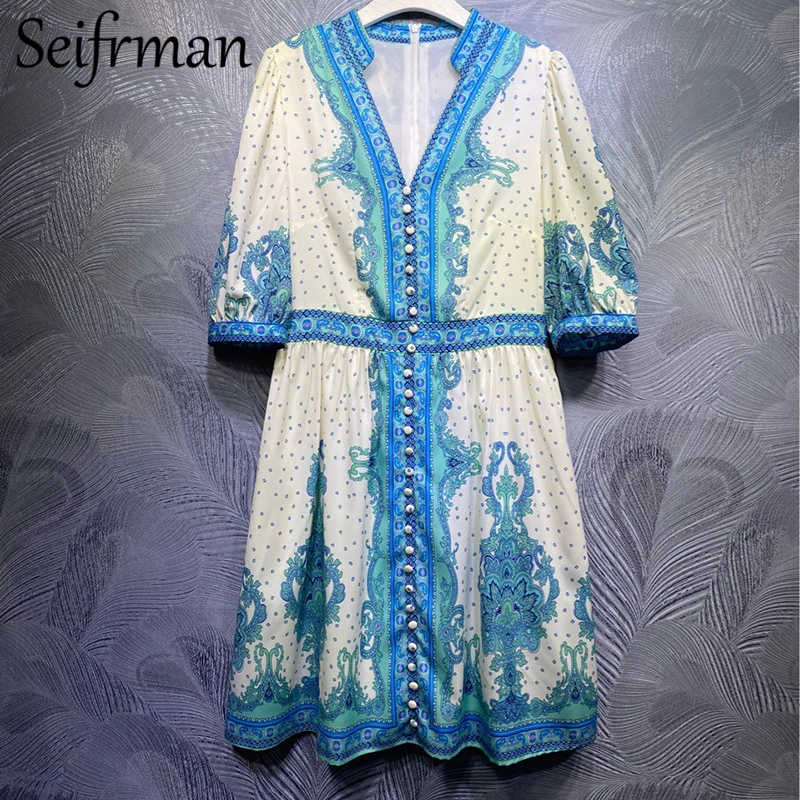 Seifrmann New 2021 Summer Women Fashion Runway Party Midi Dress Lantern Sleeve Single Breasted Printed Elegant Ladies Dresses
Seifrmann New 2021 Summer Women Fashion Runway Party Midi Dress Lantern Sleeve Single Breasted Printed Elegant Ladies Dresses