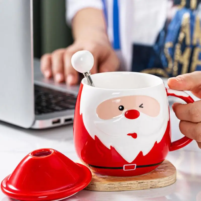 

New Year Ceramics Coffee Mug With Lid Santa Claus Mugs Creative Drinkware Coffee Milk Cup Christmas Decoration Christmas Present