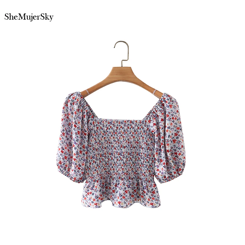 SheMujerSky Women Square Collar Elastic Cropped Tops Puff Sleeve Floral Print Ruffles Blouses 2021 Casual Shirts
SheMujerSky Women Square Collar Elastic Cropped Tops Puff Sleeve Floral Print Ruffles Blouses 2021 Casual Shirts