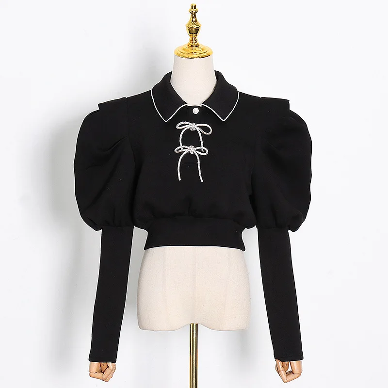 Mozision 2021 Spring New Bow Puff Sleeve Short Shirt Women Solid Lapel Pullover Tops Ladies Vintage Loose Elegant Blouse Lady
Mozision 2021 Spring New Bow Puff Sleeve Short Shirt Women Solid Lapel Pullover Tops Ladies Vintage Loose Elegant Blouse Lady